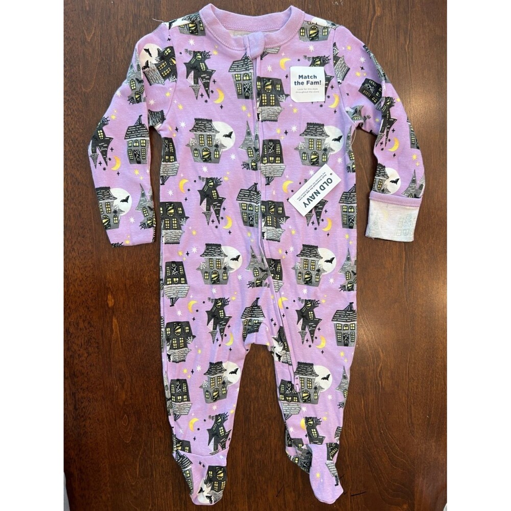 Old Navy Halloween Haunted House Footed Sleeper Pajamas NWT 2-Way Zipper